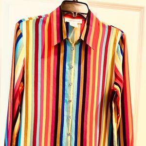 100% Silk Rainbow Striped Button Down Blouse Women’s size 10 Jones New York